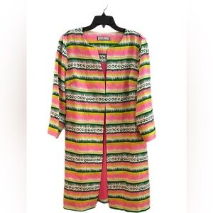 CK BRADLEY Colorful Striped Open Front Coat - Pink, Green, White SIZE XL EUC